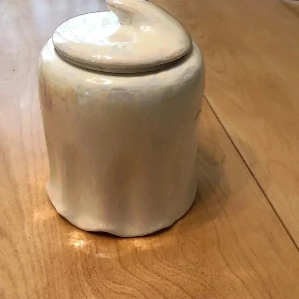 10 Strawberry Street white iridescent Ghost Halloween canister